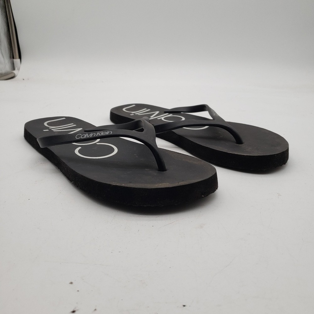Calvin Klein Flip Flop Sandals Mens Size 10 Black Logo Casual Beach Rubber